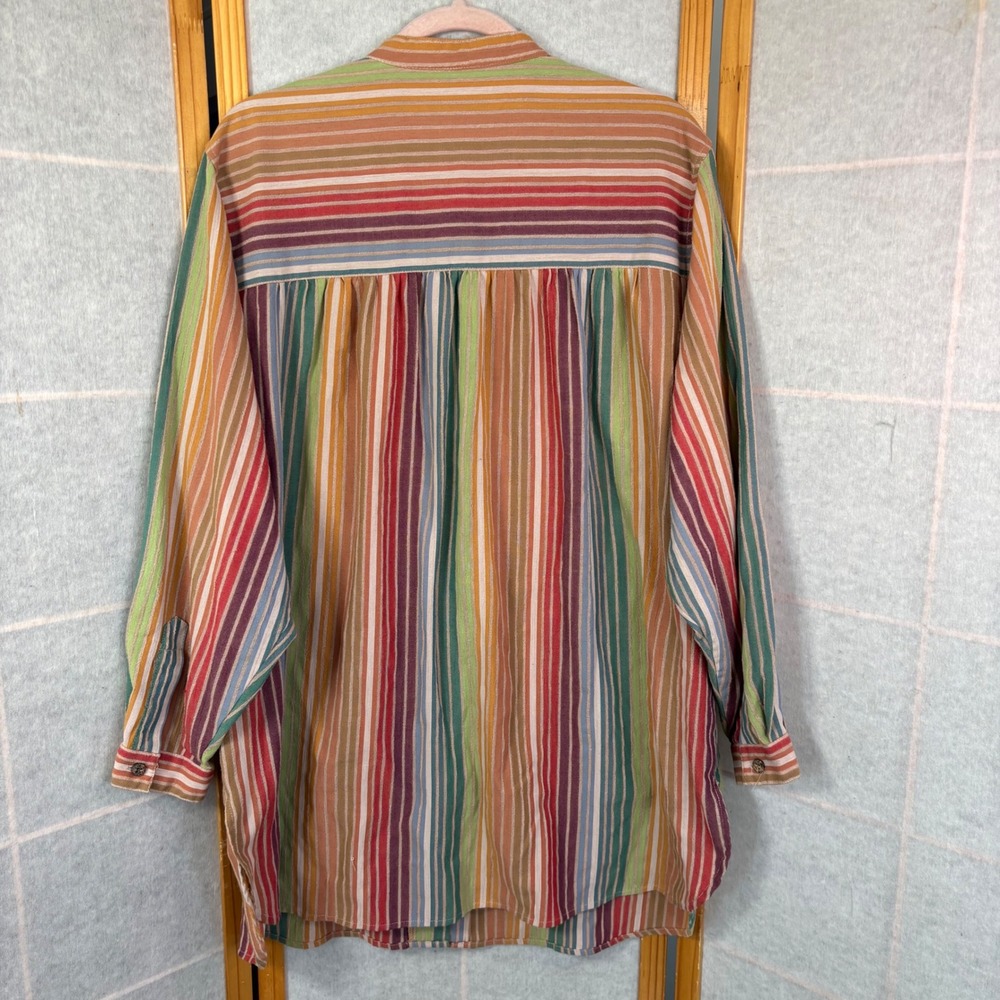 Jacque & KoKo Striped Button Down Shirt 18/20 Multi-Color Linen Stain - Picture 7 of 12